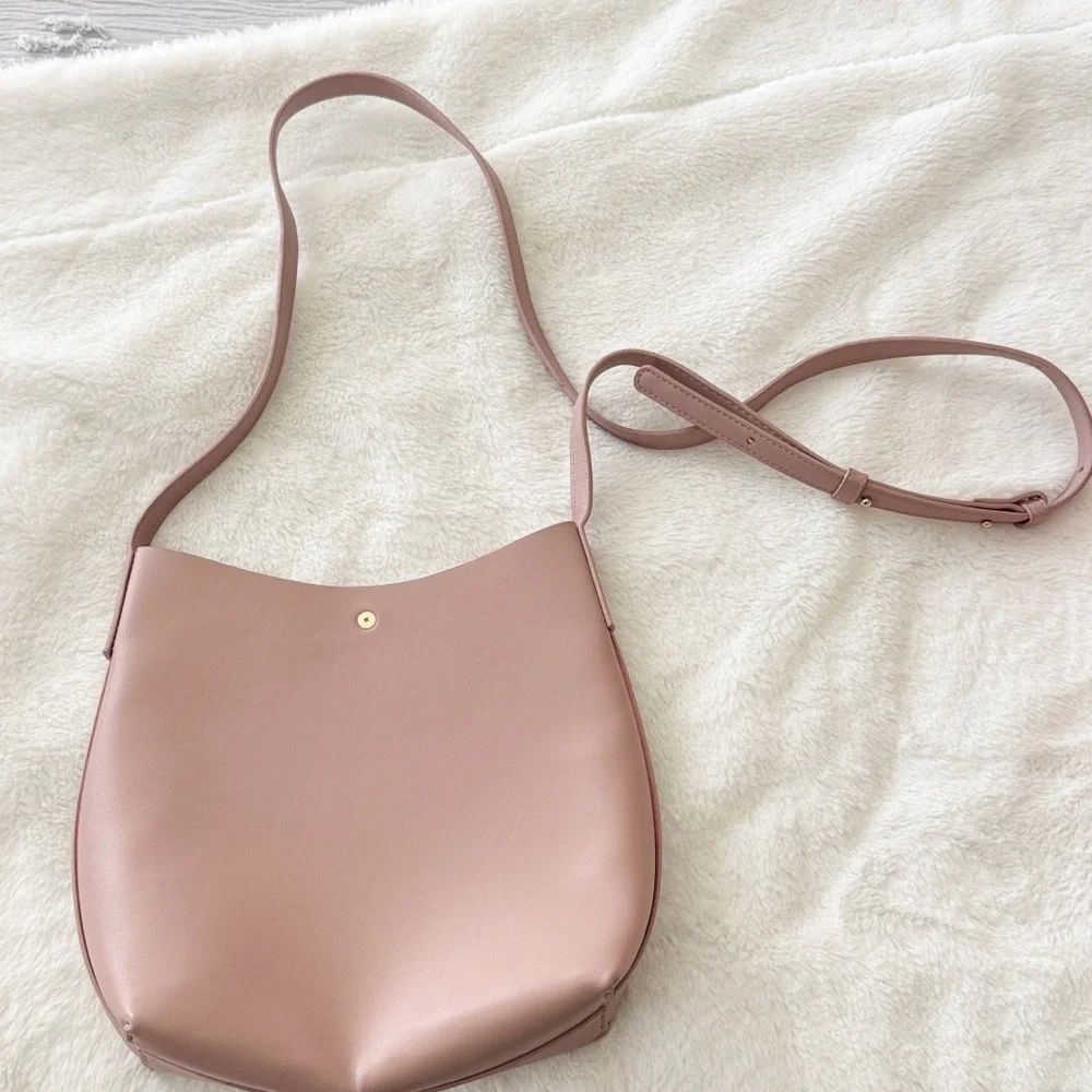 Samara Medium blush pink gold Shoulder crossbody bucket hand Bag purse